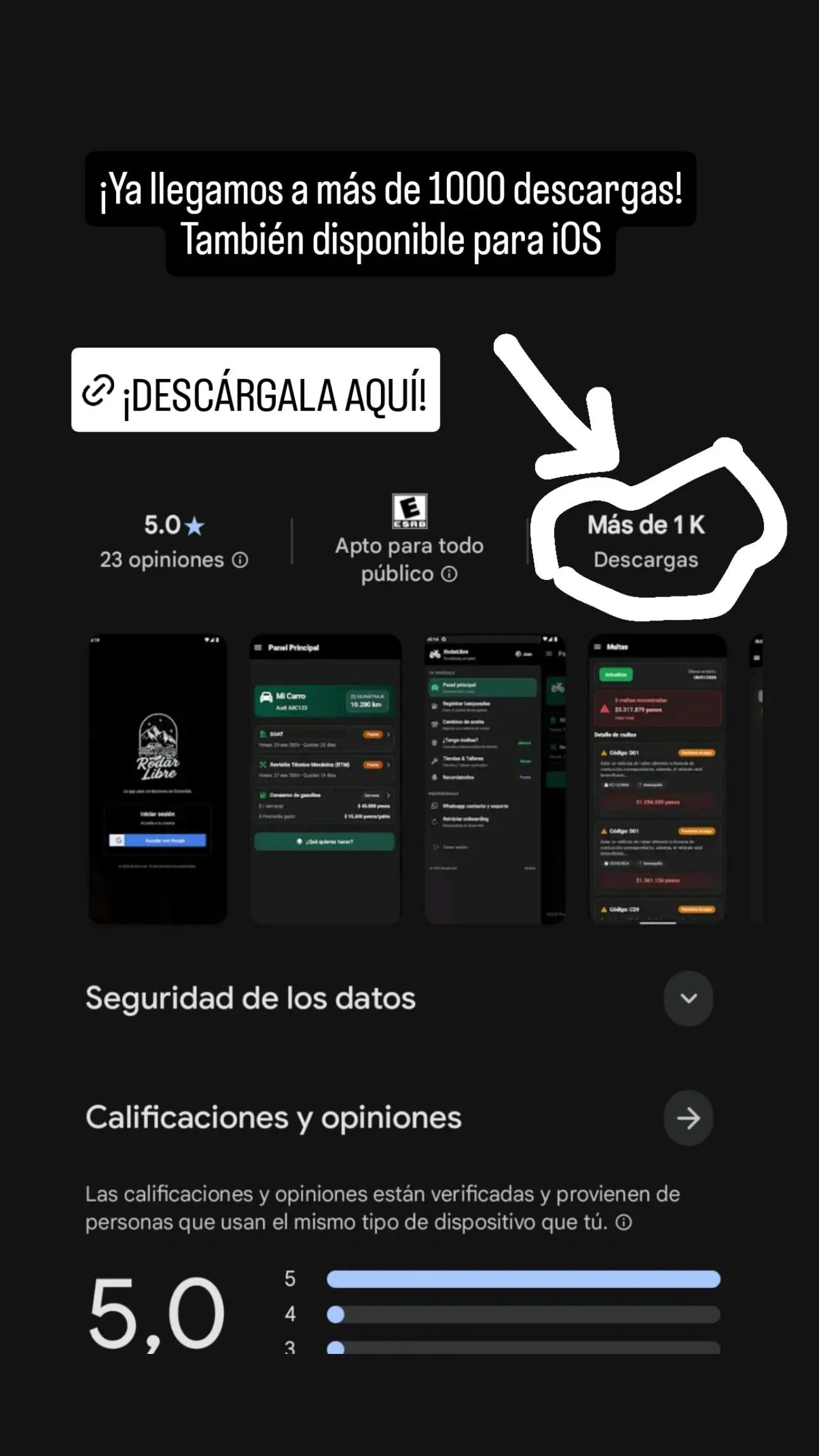 Captura de pantalla de la app RodarLibre